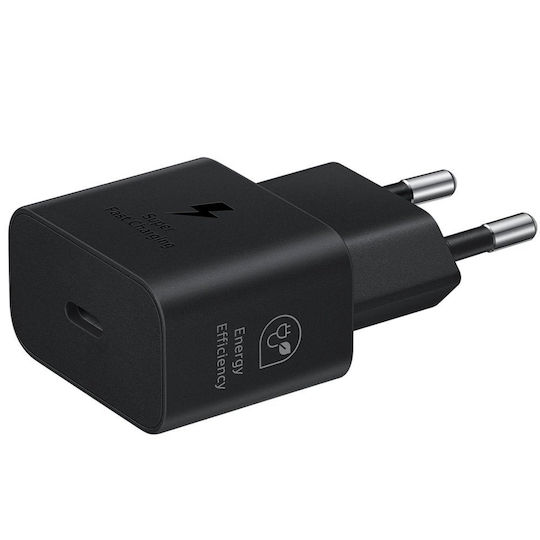 Samsung Charger GaN with USB-C Port and Cable USB-C 25W Power Delivery Blacks (EP-T2510EBE + EP-DN980BBE Bulk)