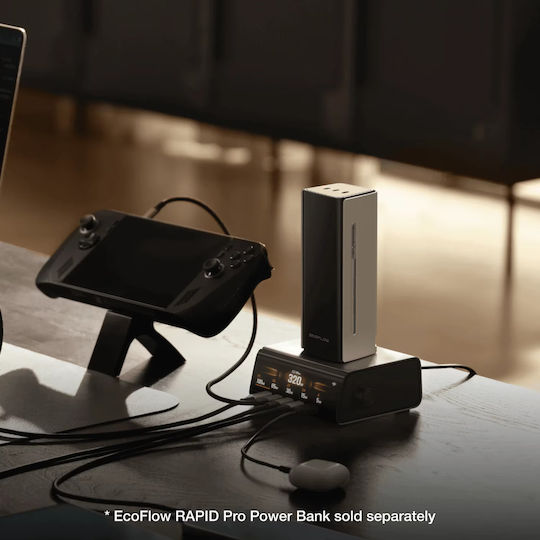 EcoFlow База За Зареждане GaN С USB-A Порт И 4 USB-C Порта 320W Power Delivery В Черен Цвят (RAPID Pro)