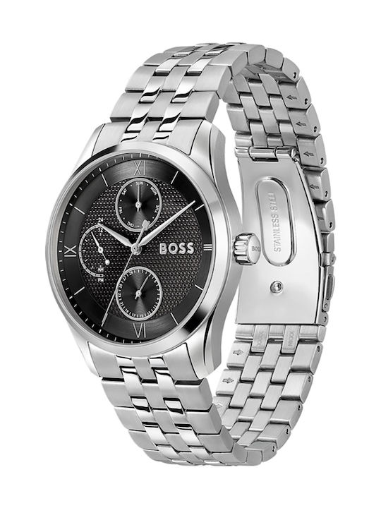 Boss Principle Ανδρικό Ρολόι 41mm Μπαταρίας με Ασημί Μεταλλικό Μπρασελέ