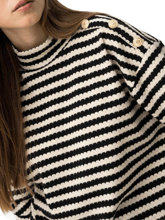 Women's Sweater Turtleneck Striped Black