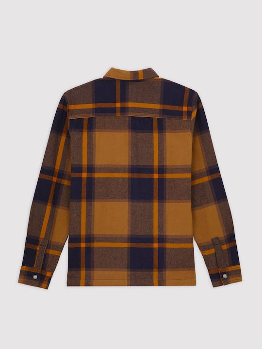 Nimmons Long Sleeve Overshirt In Wide Line Checked Brown/Dark Blue
