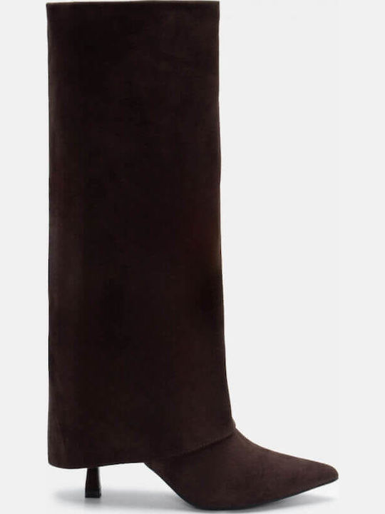 Wildleder Damenstiefel mit hohem Absatz Braun