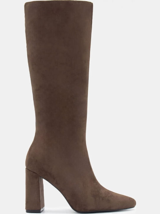 Wildleder Damenstiefel mit hohem Absatz Khaki