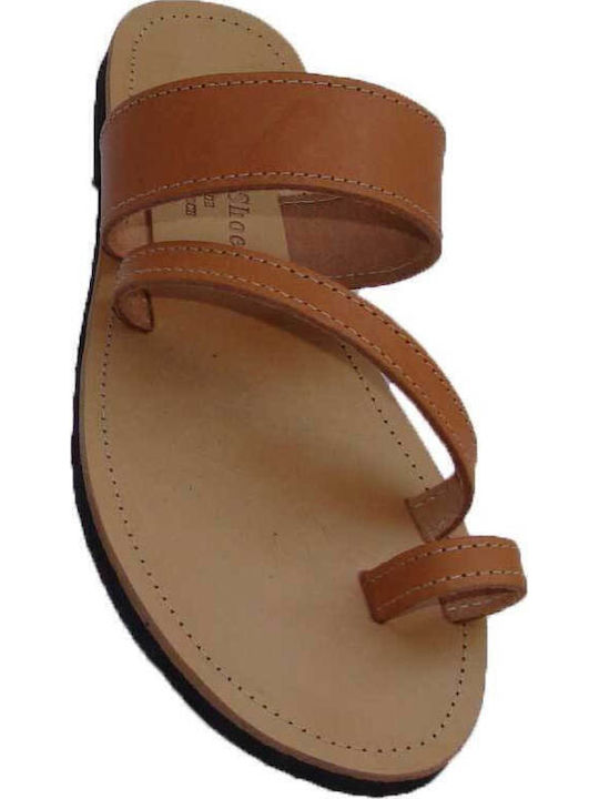 Leather Women's Flat Sandals in Tabac Brown Color