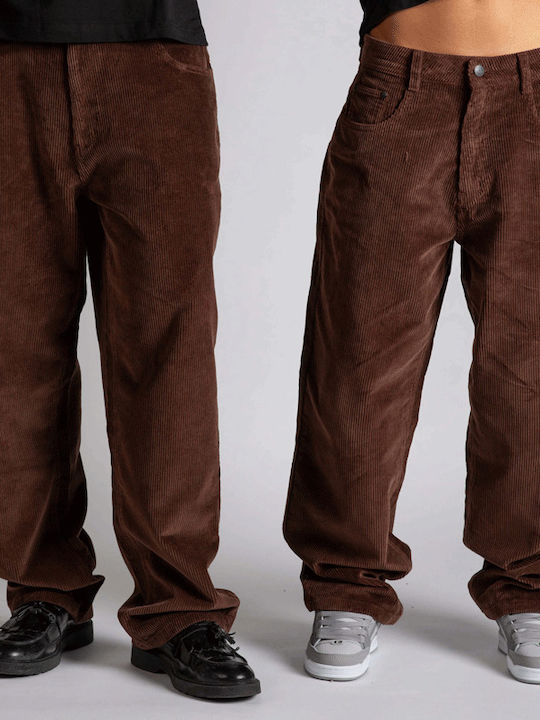 Damen Stoff Hose in Weitem Schnitt Brown