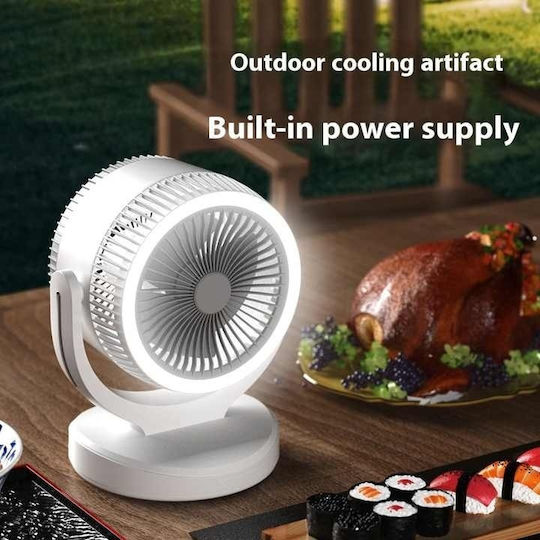 Electric Desk Fan 3 Light Intensities Stand Made Abs USB Charging Oscillating 3 Speed Settings White