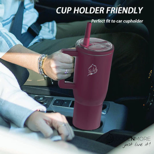 Cool'NMore Handled Tumbler Thermos Stainless Steel BPA Free 1lt Cranberry with Straw and Handle