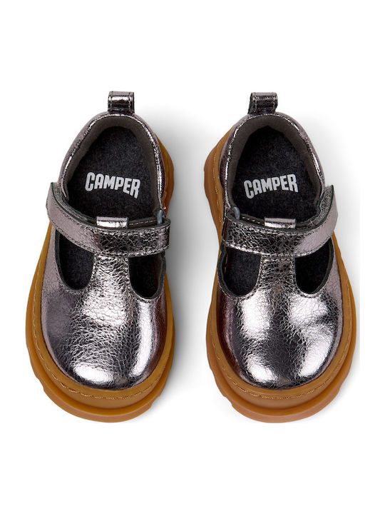 Kids Leather Ballerinas Brutus with Hoop & Loop Closure Silver