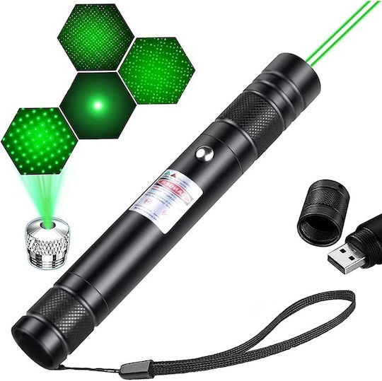 Efect 3D Laser Portabil Reîncărcabil Încărcare USB Carcasă Metalică 5 Capete Interșchimbabile Lumină Verde Blocare Deblocare Cheie Negru