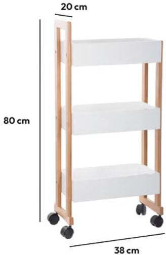 5Five Natureo Τρόλεϊ Κουζίνας Ξύλινο 3 Θέσεων Λευκό 41x20x80cm
