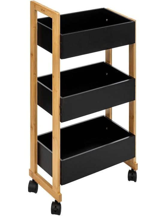 5Five Τρόλεϊ Κουζίνας Ξύλινο 3 Θέσεων Μαύρο 41x20x80cm