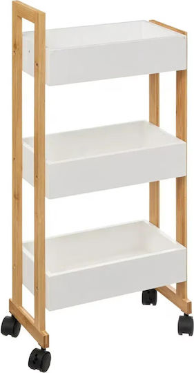 5Five Natureo Τρόλεϊ Κουζίνας Ξύλινο 3 Θέσεων Λευκό 41x20x80cm