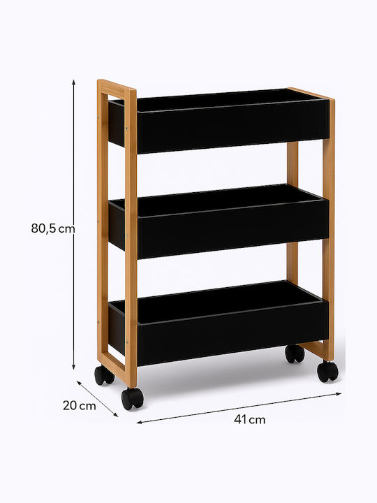 5Five Τρόλεϊ Κουζίνας Ξύλινο 3 Θέσεων Μαύρο 41x20x80cm