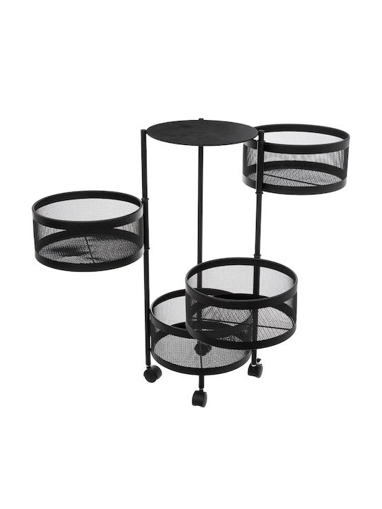 5Five Metallisches Küchenwagen Mit 4 Ebenen Schwarz 33x33x76cm