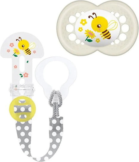 Mam Clip It & Original Pacifiers Silicone Bee - Grey for 6-16 months 2pcs