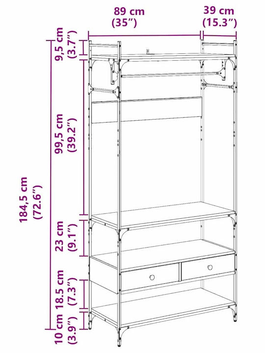 vidaXL Kleiderständer Braun 89x39x184.5cm