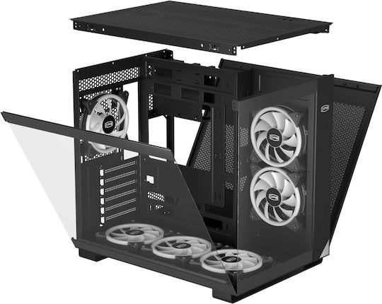 PCCOOLER C3 T500 Геймърско бюро Midi Tower Компютърна кутия със страничен прозорец и ARGB осветление Черен