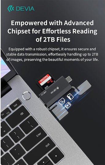 Hub Usb A + Usb C To Sd Tf Devia El239 2 1 Card Reader Smart Μαύρο Devia