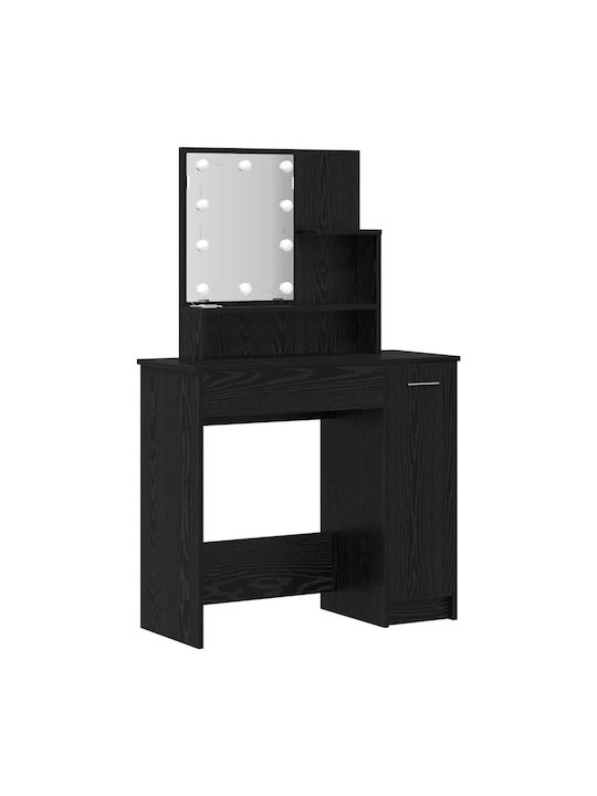 Masă De Toaletă De Podea Din Lemn Stejar Negru Cu Oglindă 86.5x35x136cm