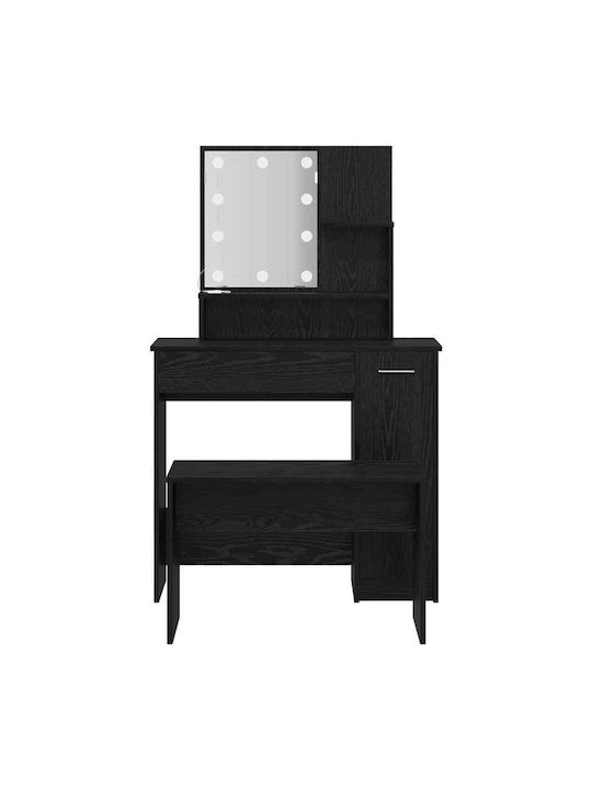 Masă De Toaletă De Podea Din Lemn Stejar Negru Cu Oglindă 86.5x35x136cm
