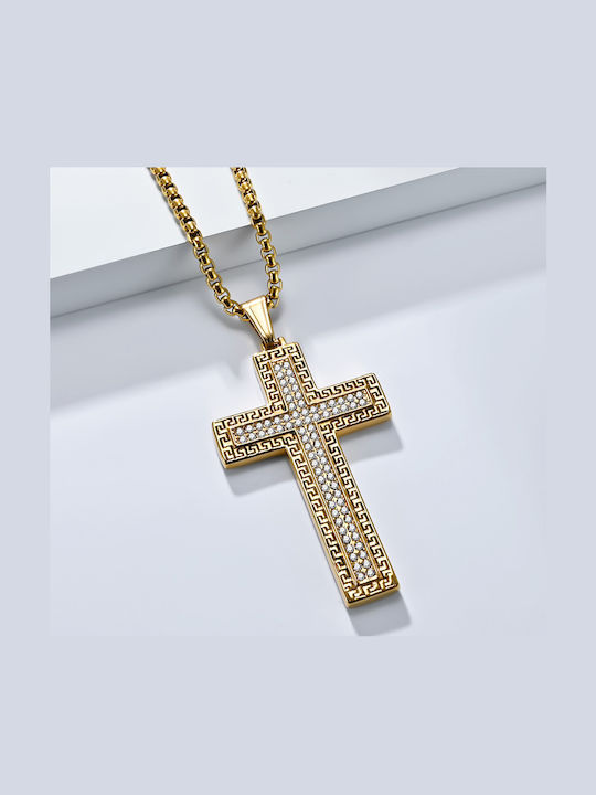 Legend Accessories Ανδρικός Σταυρός από Επιχρυσωμένο Ατσάλι με Αλυσίδα