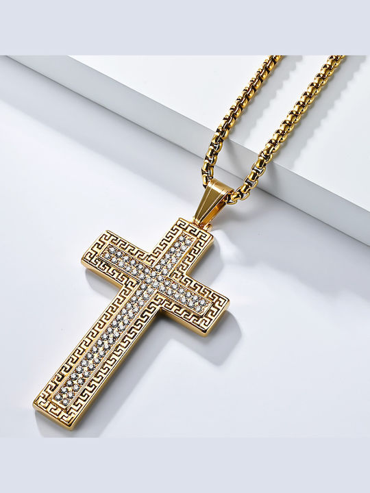 Legend Accessories Ανδρικός Σταυρός από Επιχρυσωμένο Ατσάλι με Αλυσίδα