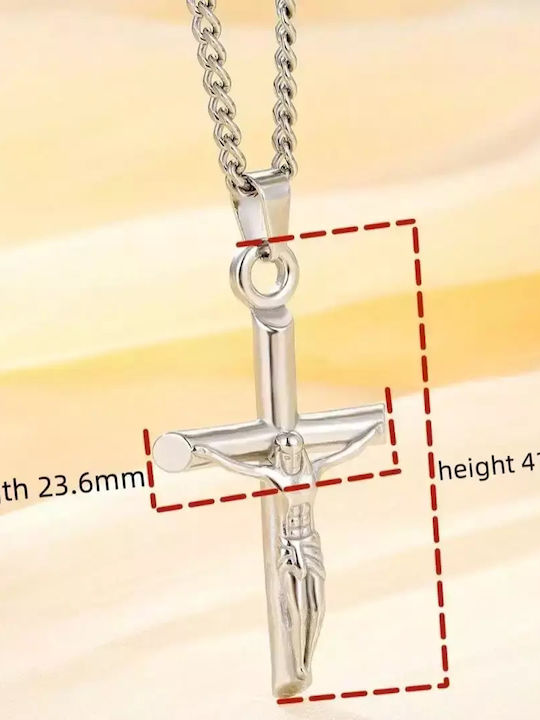 Legend Accessories Men's Cross with the Crucified from Gold Plated Steel with Chain