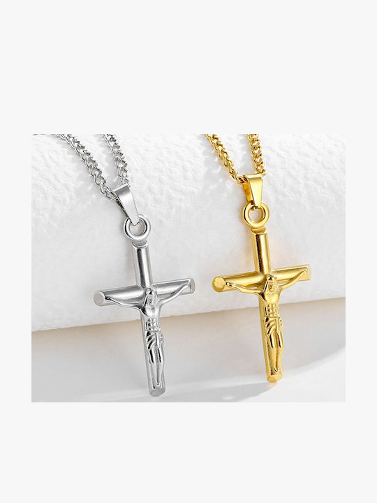 Legend Accessories Men's Cross with the Crucified from Gold Plated Steel with Chain