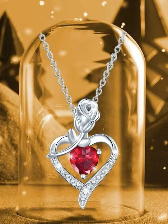By Queen Κολιέ S925 Flower Love Red
