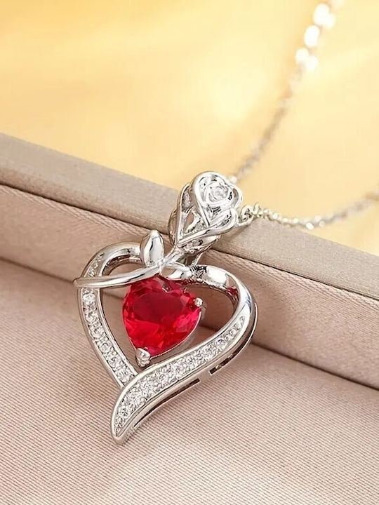 By Queen Κολιέ S925 Flower Love Red