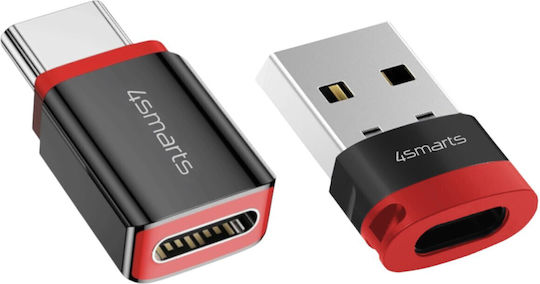 4Smarts Конвертор USB-C мъжки към USB-A / USB-C женски Черен 2бр