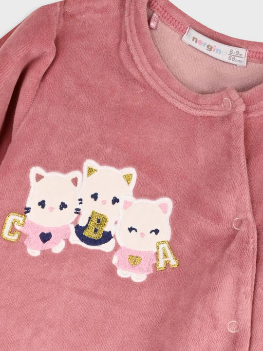 Energiers Cats Baby Bodysuit Long-Sleeved Velvet Pink