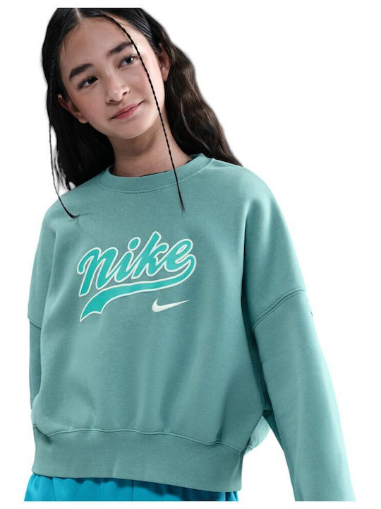 Fleece Kids Sweatshirt Cropped Turquoise Sportswear