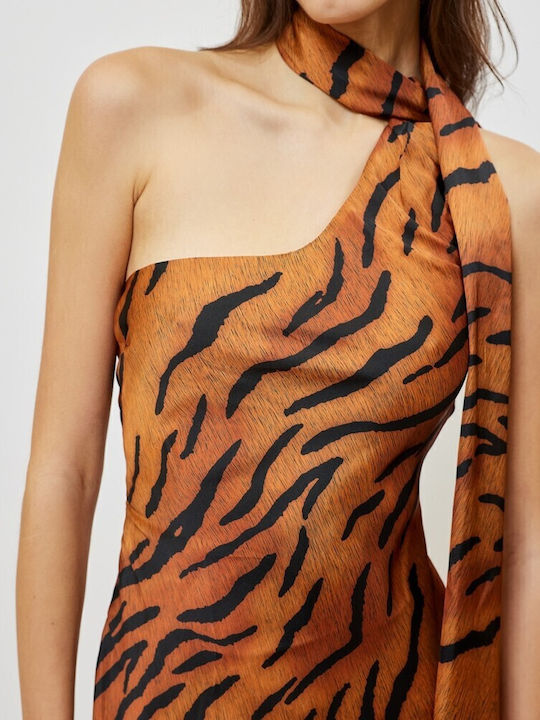 Rochie De Vară Mini De Seară Din Satin Cu Imprimeu Animal