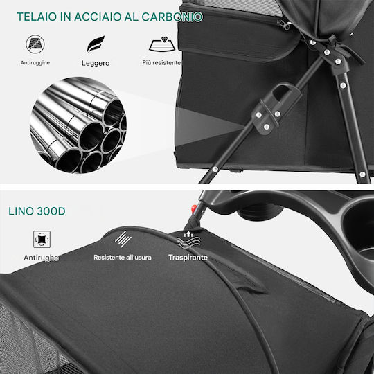 Bakaji Dog/Cat Carrying Black Stroller for 30kg Pets L100xW65xH50cm