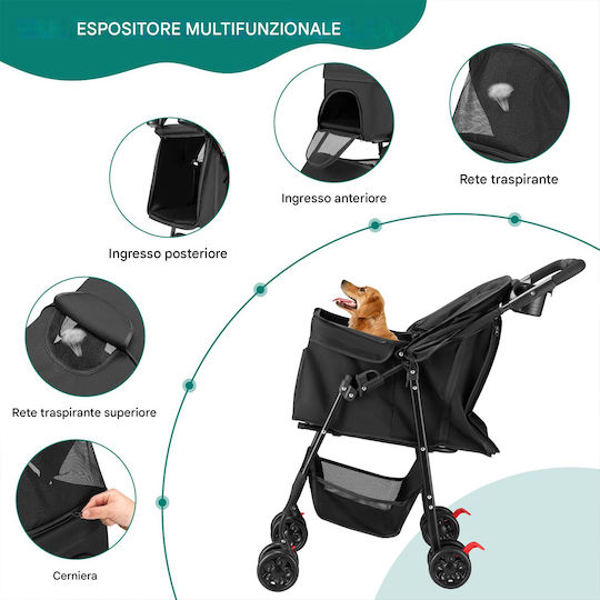 Bakaji Dog/Cat Carrying Black Stroller for 30kg Pets L100xW65xH50cm