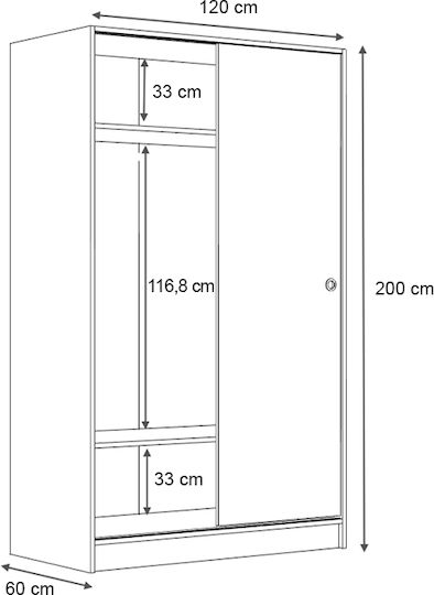 Двойна врата Гардероб Плъзгащи се Regio Бял 120x60x200см