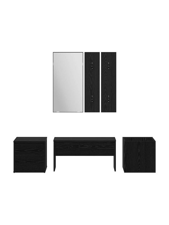 Entry Furniture with Mirror / Hanger & Bench Black Oak 80x31x40cm