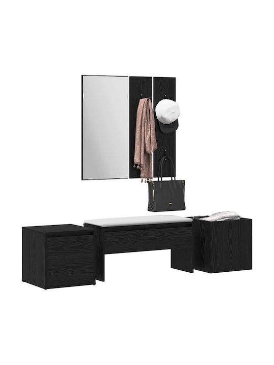 Entry Furniture with Mirror / Hanger & Bench Black Oak 80x31x40cm