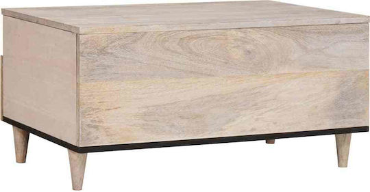 Rectangular Central Coffee Table Made of Solid Wood with Drawers White M80xW54xH40cm
