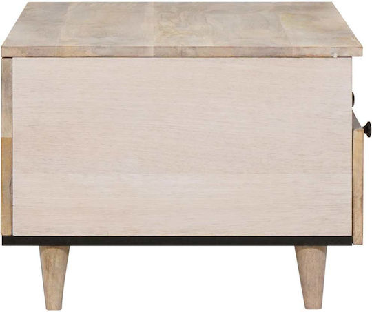 Rectangular Central Coffee Table Made of Solid Wood with Drawers White M80xW54xH40cm