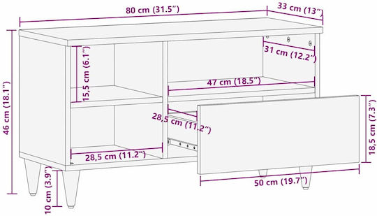 TV-Ständer aus Massivholz Hellbraun M80xT33xH46cm
