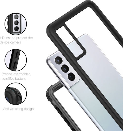 Redpepper Shockproof 360 Full Cover Plastic 2mm Waterproof Transparent / Black (Galaxy S21)