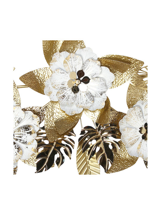 Metallic Wall Painting 131x63 White Gold Flowers Leaves Keskor 46004