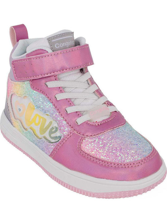 Anatomisch Kinderstiefeletten mit Klettverschluss & Lichtern Rosa