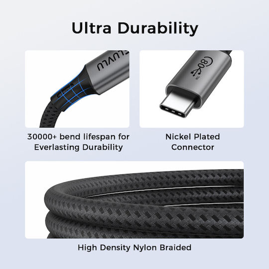 Luvlu Braided / Regular USB 4 Video Cable USB-C male - USB-C 240W Μαύρο 1m