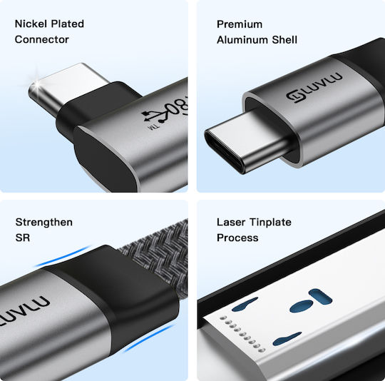 Luvlu Flat / Braided USB 4 Video Cable USB-C male - USB-C 240W Μαύρο 1m