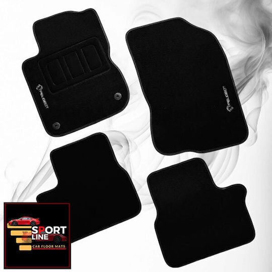 Set covorașe Peugeot 208 2012-2019 Sport Line Negru Cu Cusături Albe Broderie Albă Peugeot Set de 4 Bucăți