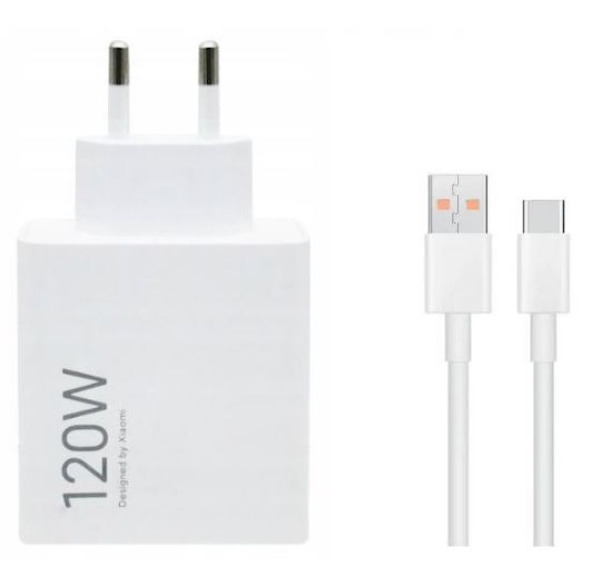 Xiaomi Ladegerät mit USB-A Anschluss und Kabel USB-C 120W Schnellaufladung 3.0 Weißs (MDY-16-EN)