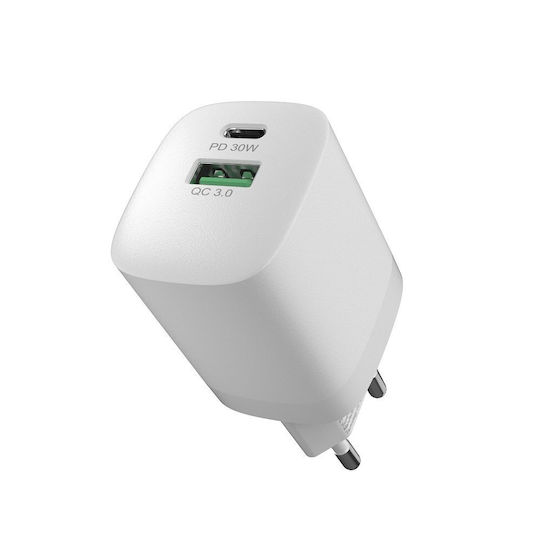 Devia Ladegerät ohne Kabel mit USB-C Anschluss 30W Stromlieferung Weißς (Smart)